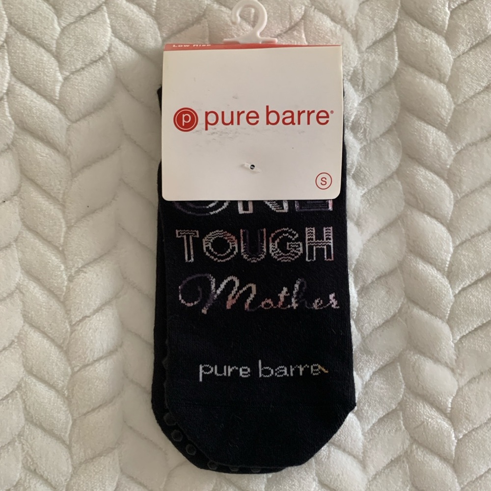 Pure Barre Black “One Tough Mother” Grip Socks in White and Pink [Small]